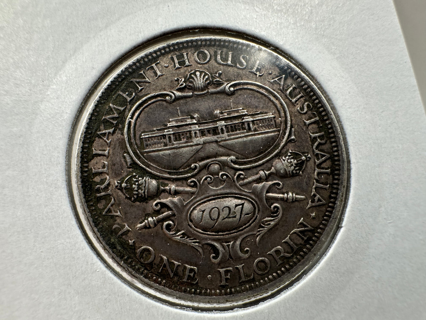1927 Australia Canberra King George V Florin Coin - 92.5% Silver - 2.5 Steps
