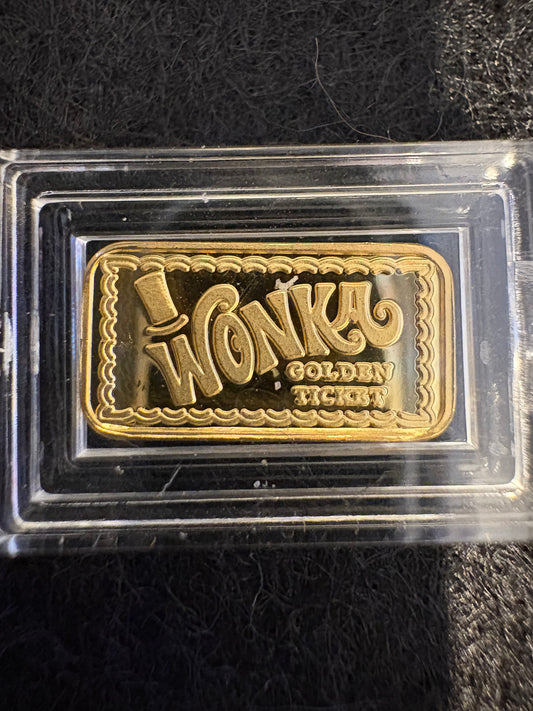 Mini Fractional Gold Plated Silver 1 gram Rectangular Bar - Wonka Golden Ticket Bar
