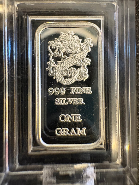 Mini Fractional Silver 1 gram Bar - Dragon