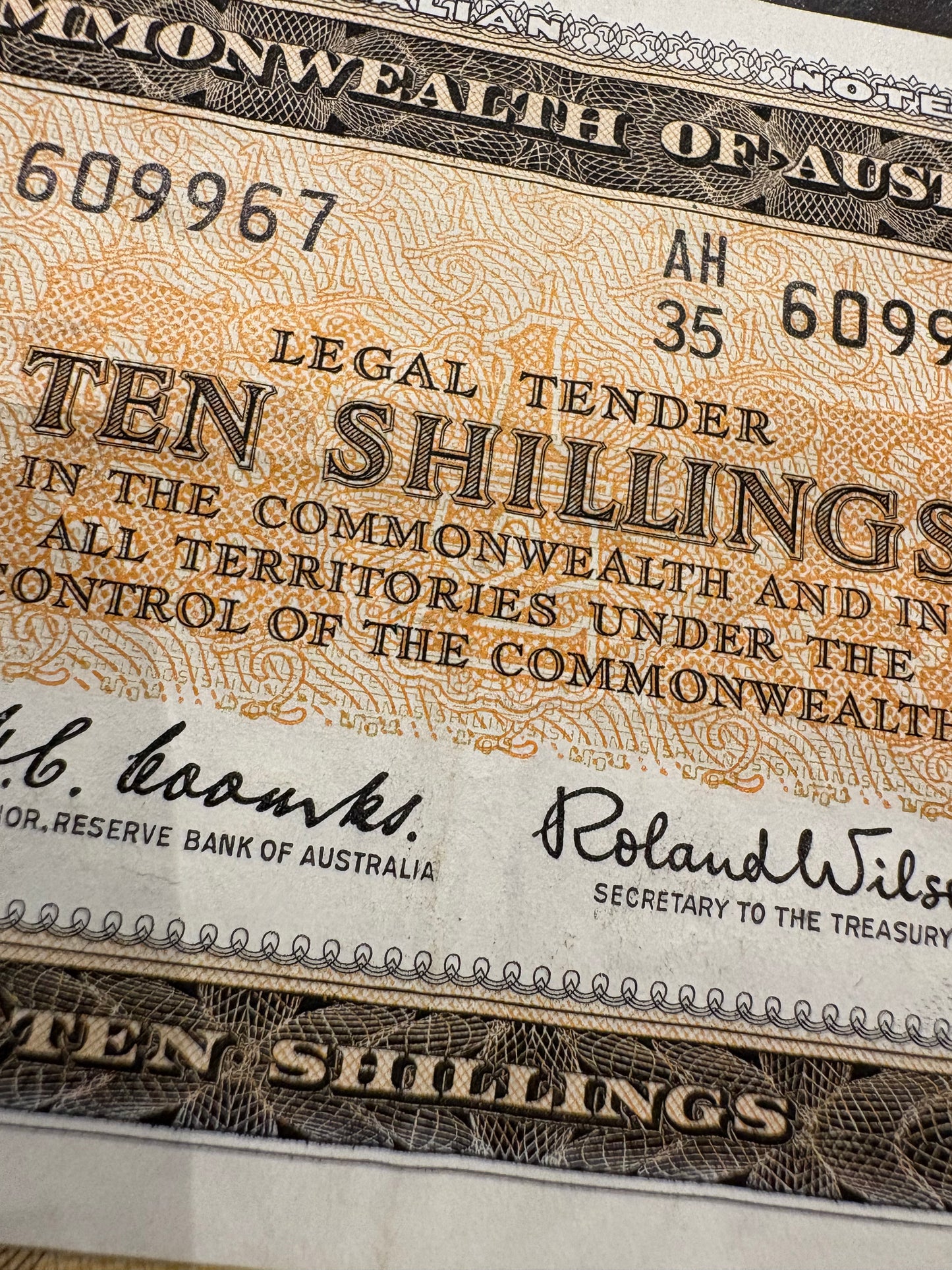 1961 Australian Ten Shillings Note - Coombs / Wilson - AH35 609967