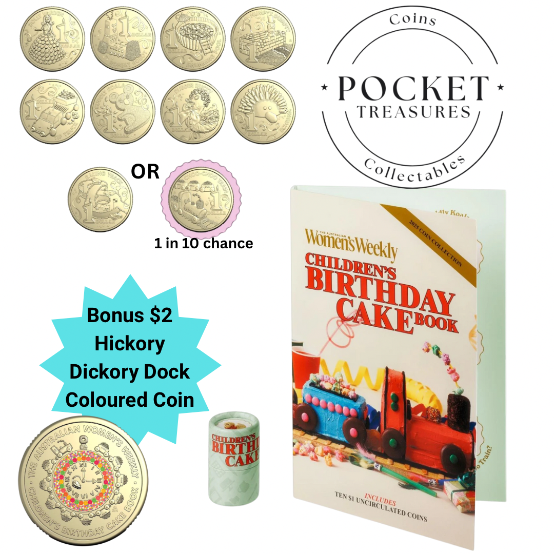 2025 Women's Weekly Children's Cookbook $1 Folder & Tube set with BONUS COLOURED $2 COIN