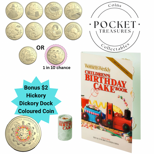 2025 Women's Weekly Children's Cookbook $1 Folder & Tube set with BONUS COLOURED $2 COIN