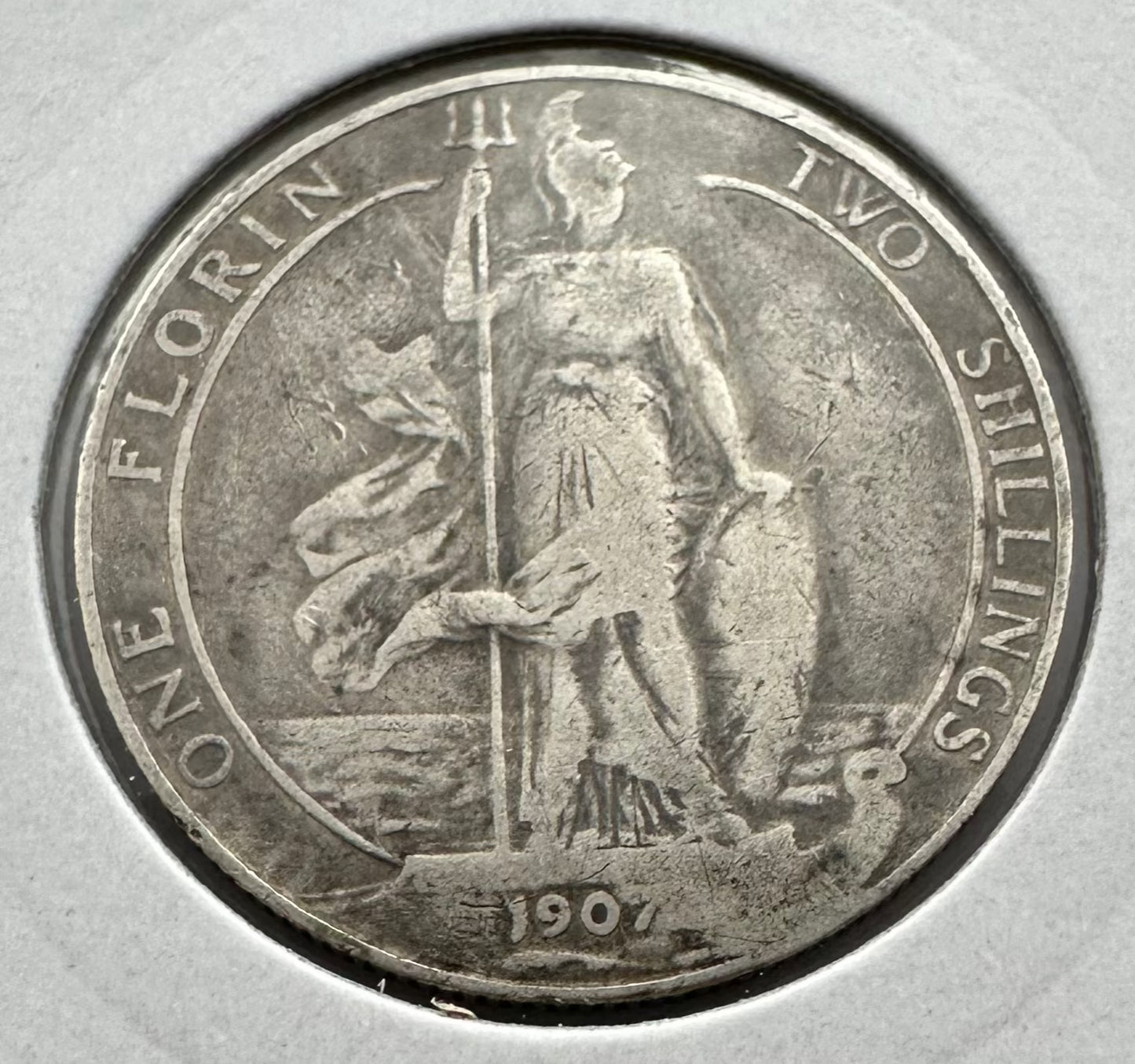 1907 Great Britain UK Edward VII One Florin - Two Shillings - .925 Silver