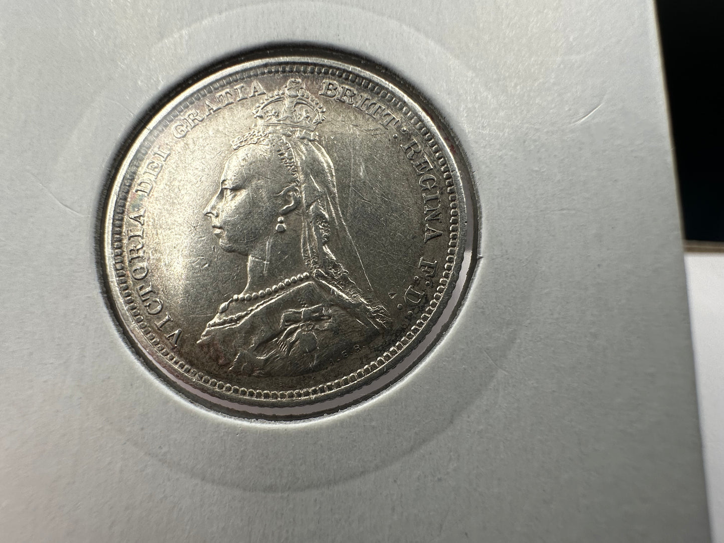 1887 Great Britain UK Queen Victoria Sixpence, Jubilee issue, JEB on truncation, extremely rare - .925 Silver
