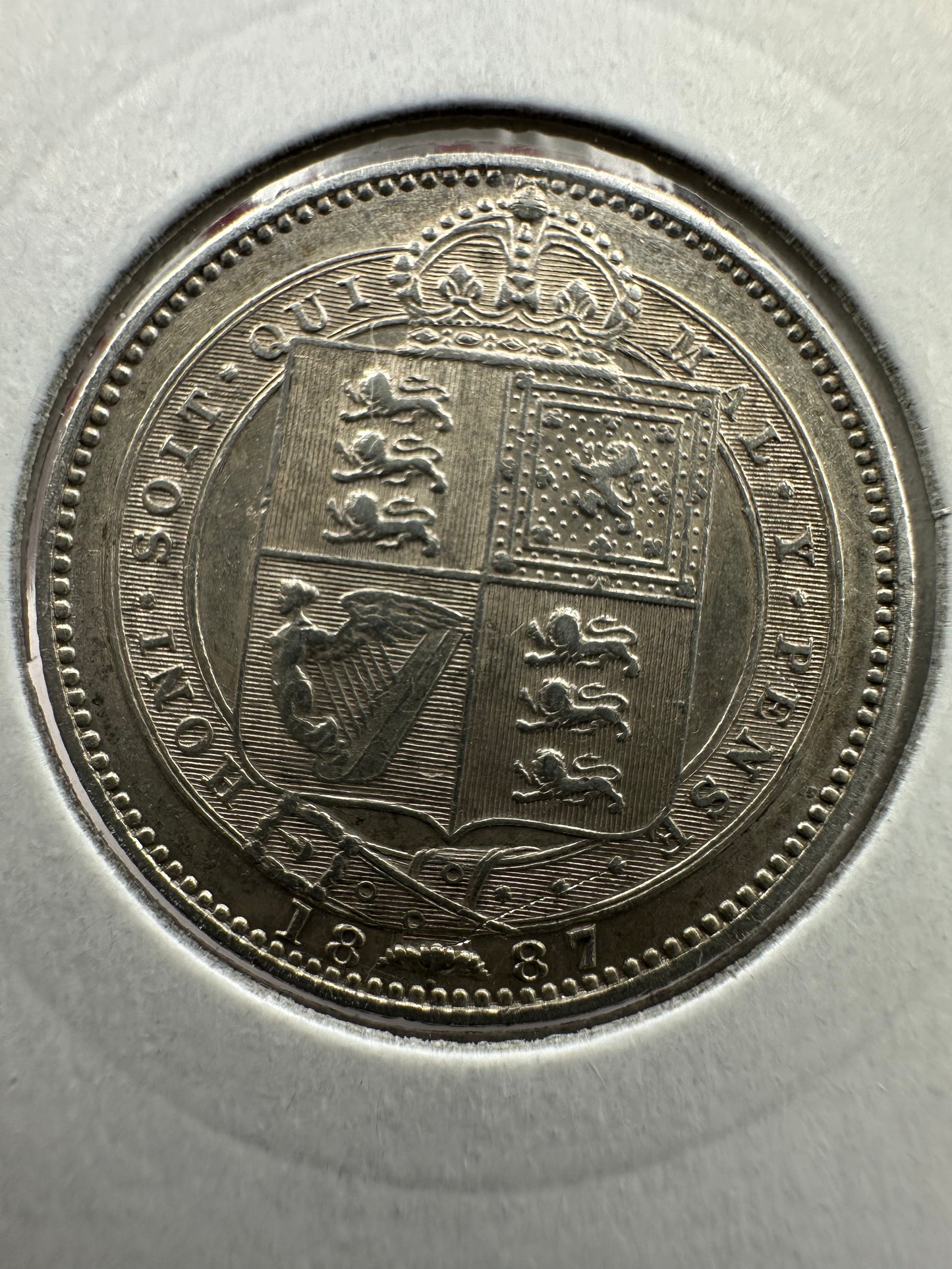 1887 Great Britain UK Queen Victoria Sixpence, Jubilee issue, JEB on truncation, extremely rare - .925 Silver