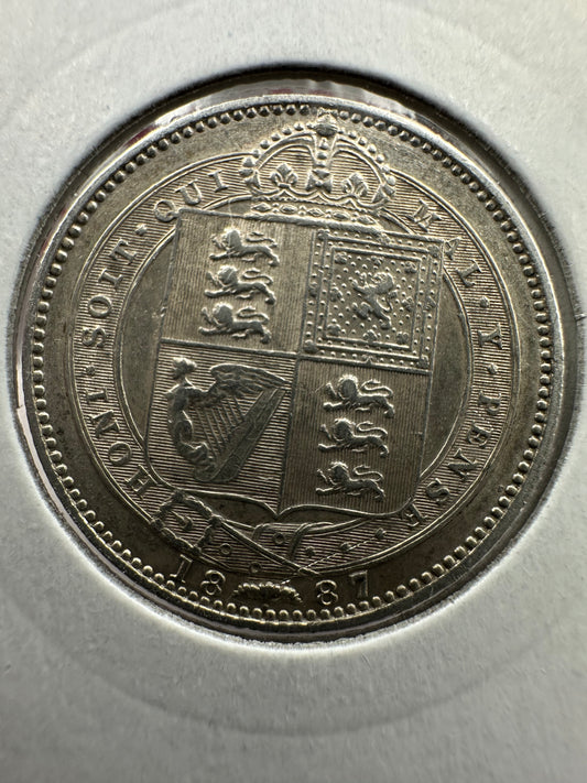 1887 Great Britain UK Queen Victoria Sixpence, Jubilee issue, JEB on truncation, extremely rare - .925 Silver