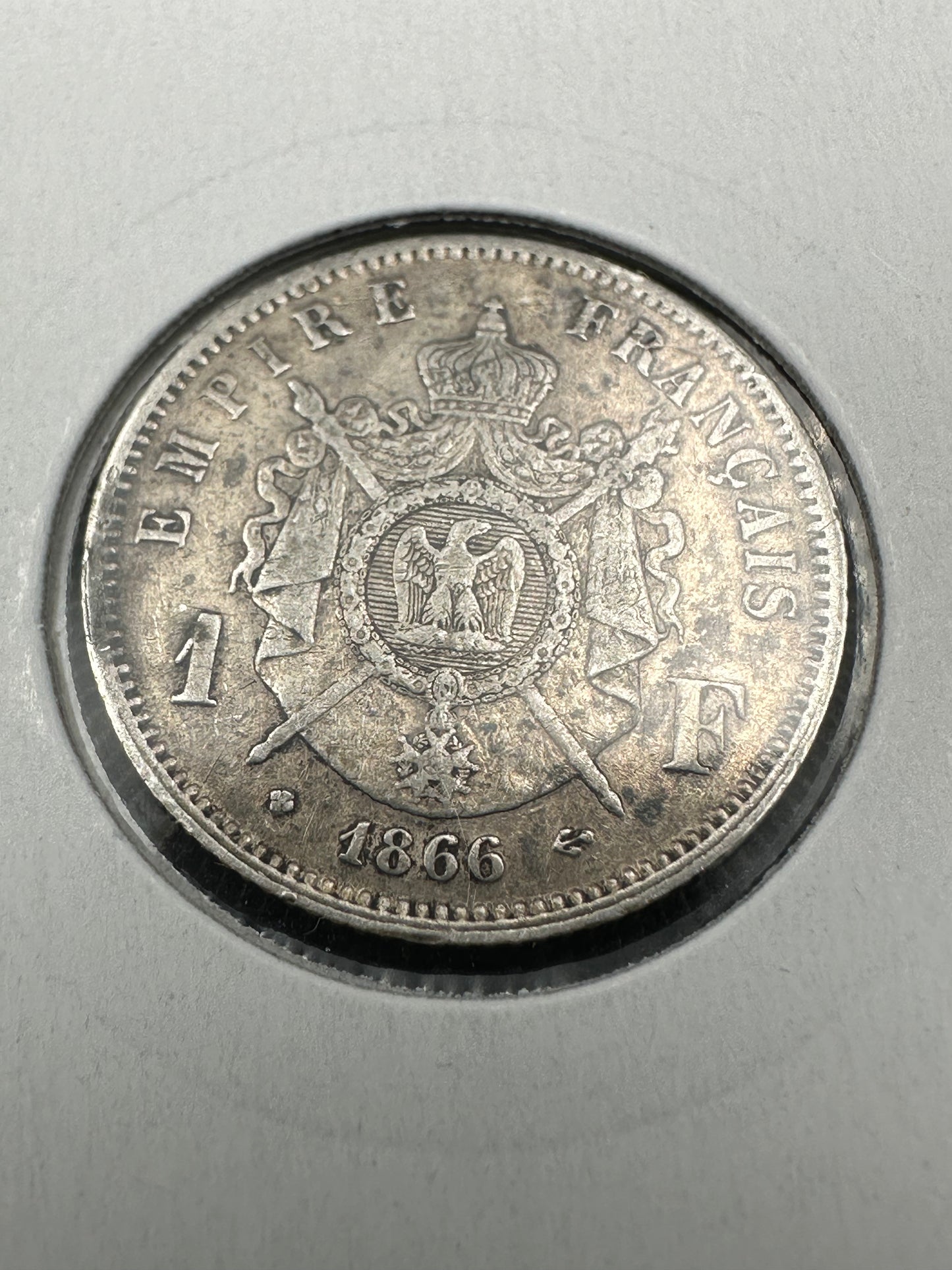 1866 France 1 Franc Napoleon III Silver Coin