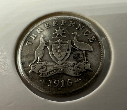 1916 Australia King George V Threepence Silver Coin