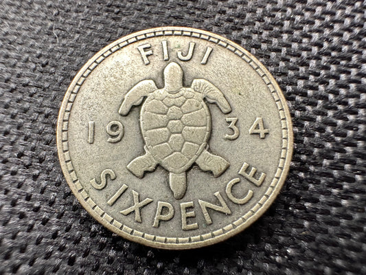 1934 Fiji Sixpence Coin - .500 Silver