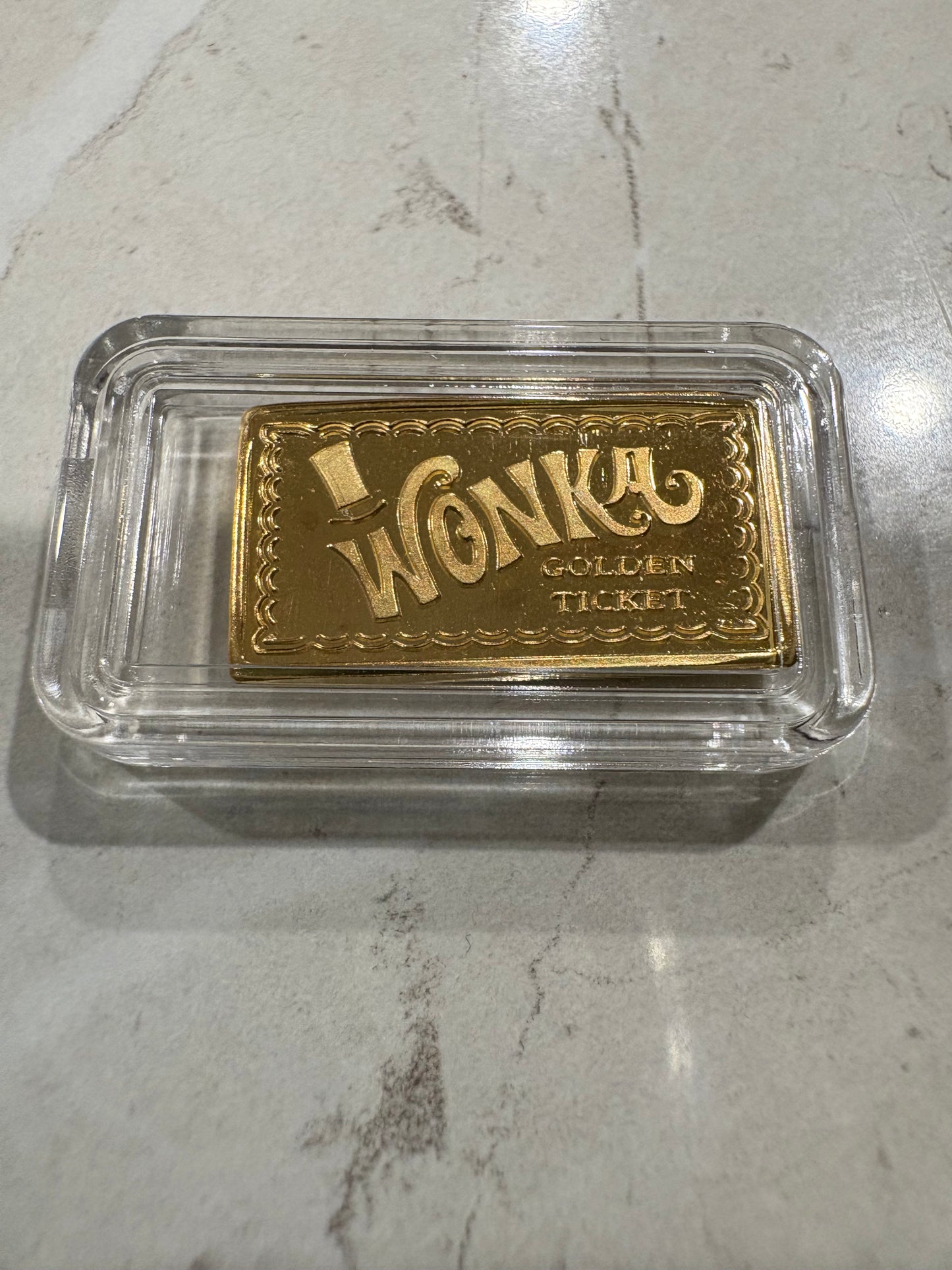 Mini Fractional Silver 2 gram Gold Plated Rectangular Bar - Wonka Golden Ticket Bar