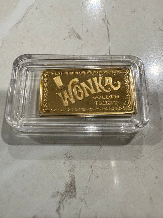 Mini Fractional Silver 2 gram Gold Plated Rectangular Bar - Wonka Golden Ticket Bar