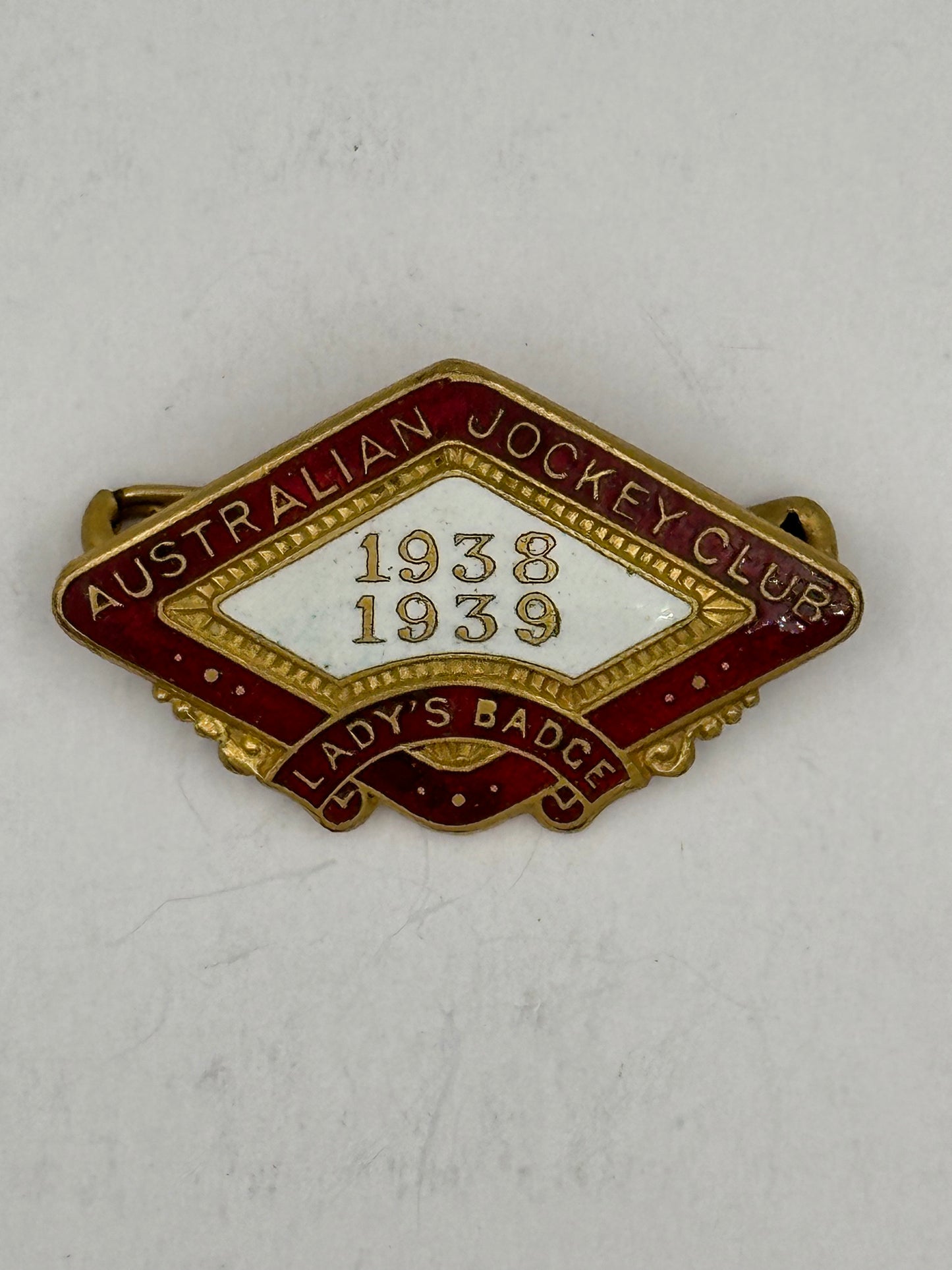 Vintage 1938-1939 Australian Jockey Club Lady's Enamel Badge