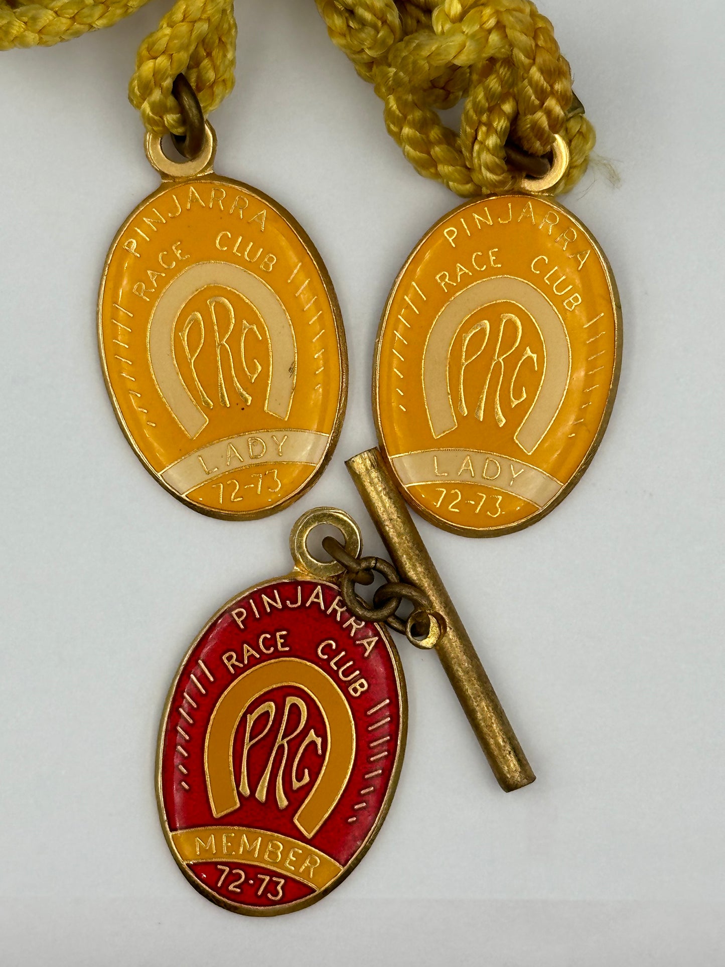 Vintage 1972-1973 Pinjarra Race Club Enamel Member Badge & 2 x Lady Badges