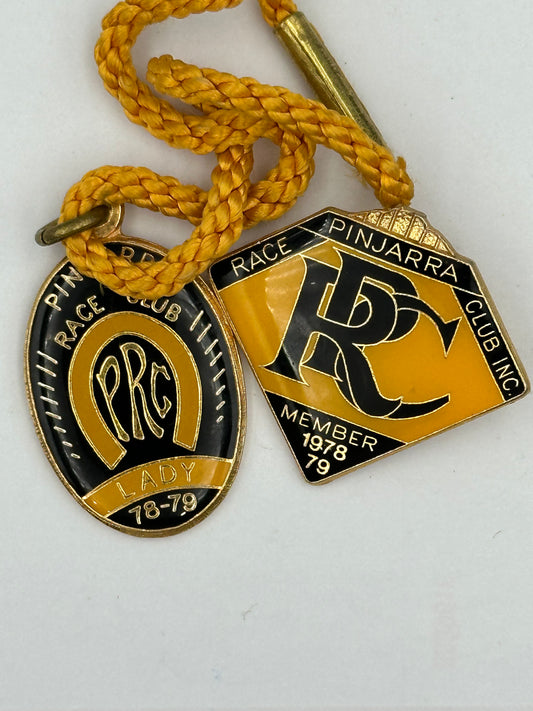 Vintage 1978-1979 Pinjarra Race Club Enamel Member Badge and Lady Badge