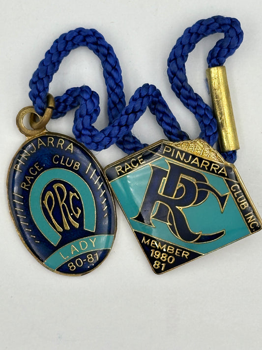 Vintage 1980-1981 Pinjarra Race Club Enamel Member Badge & Lady Badge