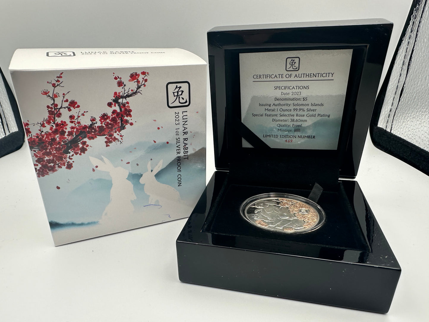 2023 Lunar Year of the Rabbit Rose-Gold Plated 1oz Silver $5 Proof Coin