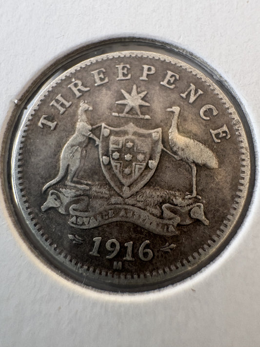 1916 Australia King George V Threepence Silver Coin