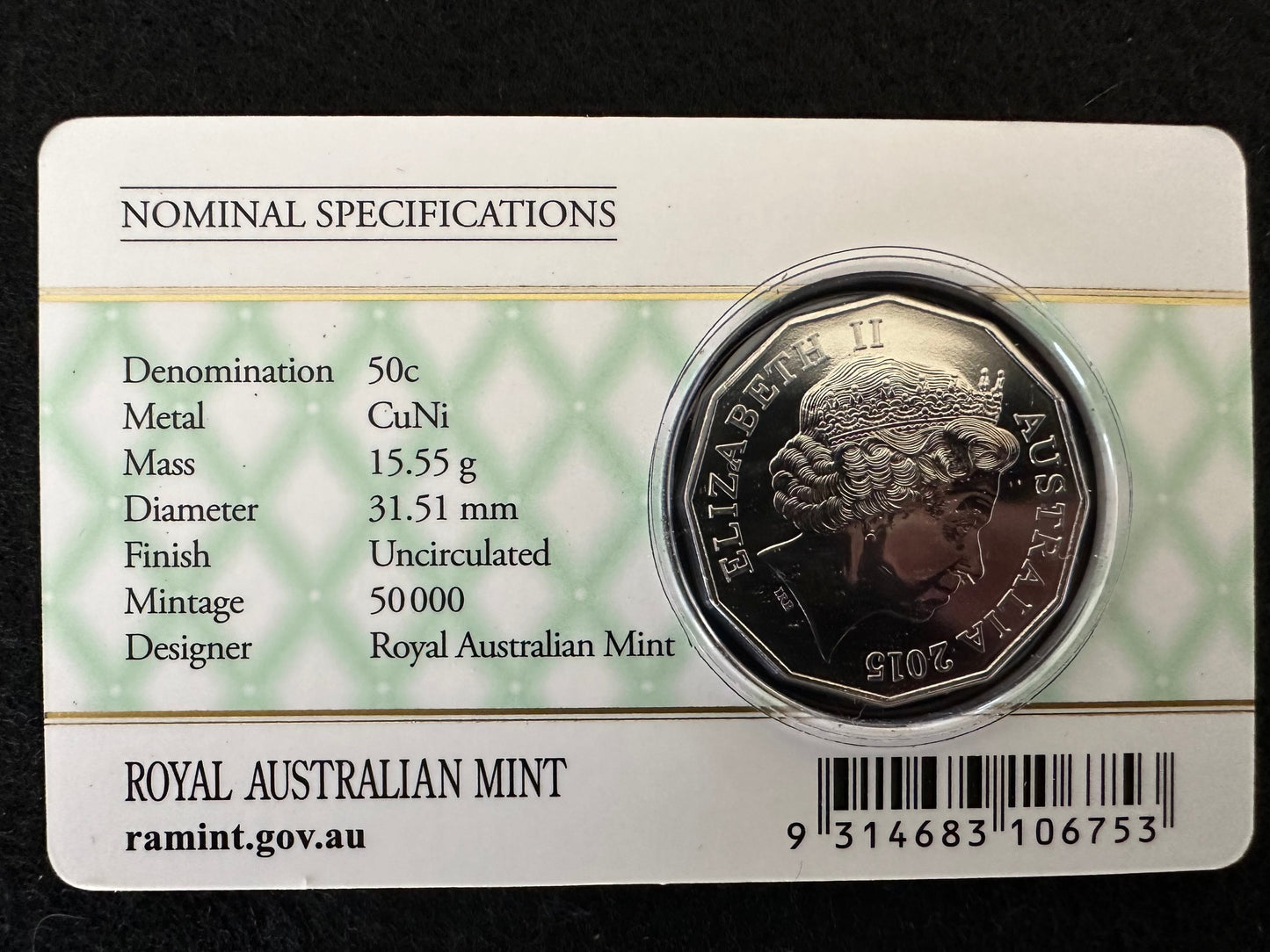 2015 Fifty Cent Royal Baby Princess Charlotte Elizabeth Diana (50c) Uncirculated Australian Decimal Coin