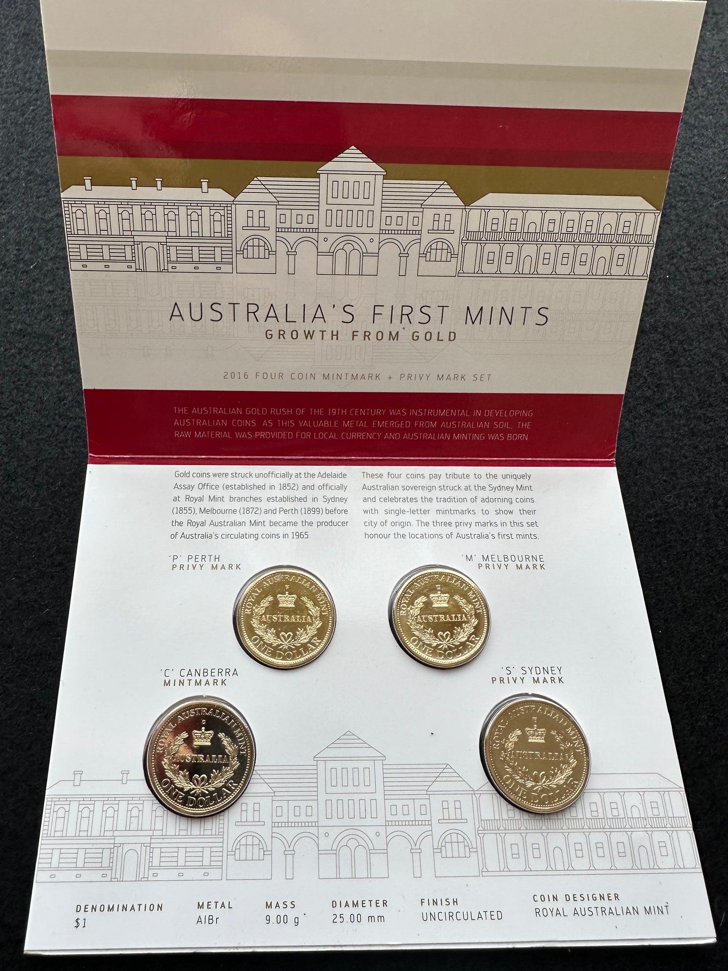 2016 Australia’s First Mints Mintmark and Privy Mark Four Coin $1 AlBr Uncirculated Set