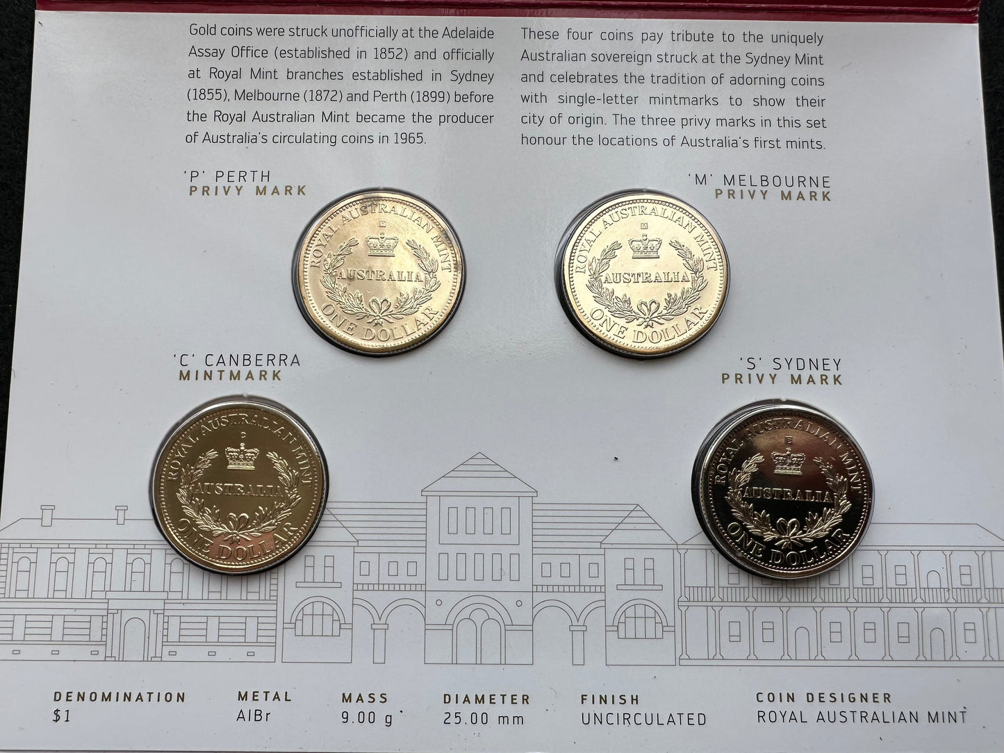2016 Australia’s First Mints Mintmark and Privy Mark Four Coin $1 AlBr Uncirculated Set