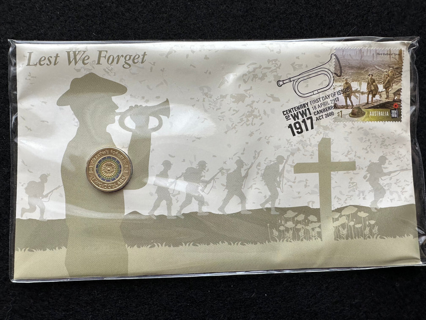 2017 Mosaic Lest We Forget $2 Coloured Coin PNC