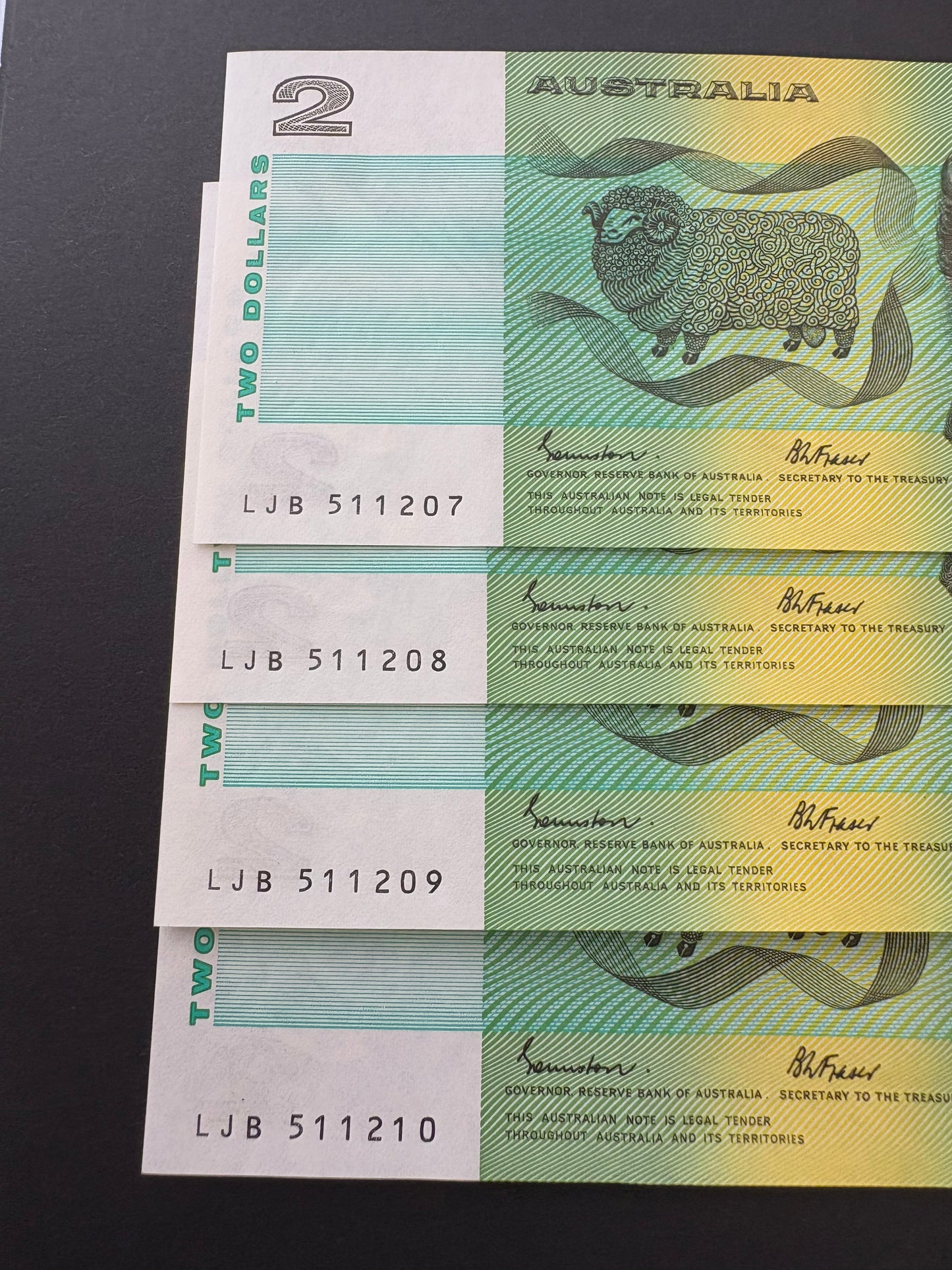 1985 $2 Australia Paper Banknote - Johnston Fraser 4x Consecutive