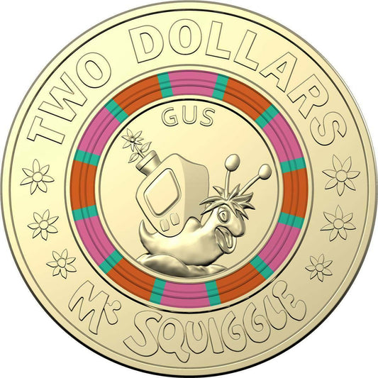 2019 Mr Squiggle - Gus $2 Two Dollar Coin - Circulated - Low Mintage