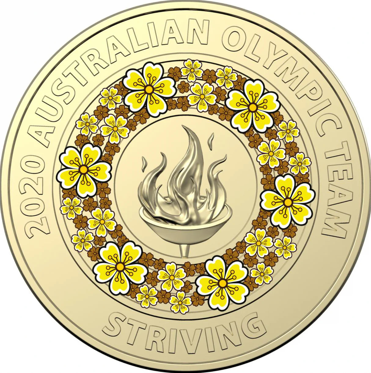 2020 $2 two dollar Tokyo Olympics Australia Yellow STRIVING - Circulated