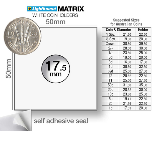 Lighthouse Matrix self-adhesive coin holders - White 17.5mm