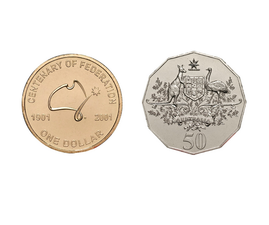 2001 Centenary of Federation AUSTRALIA - 50 cent or $1 dollar coins- CIRCULATED