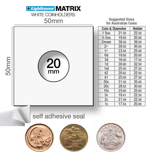 Lighthouse Matrix self-adhesive coin holders - White 20mm