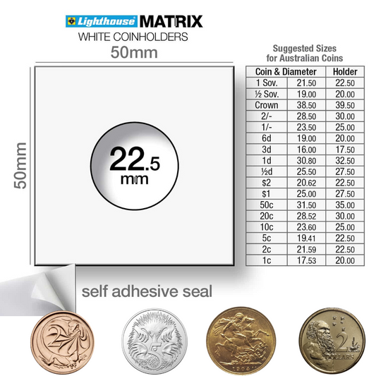 Lighthouse Matrix self-adhesive coin holders - White 22.5mm