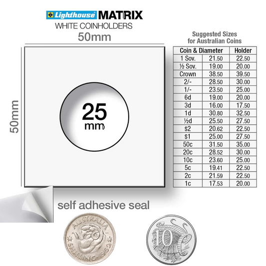 Lighthouse Matrix self-adhesive coin holders - White 25mm