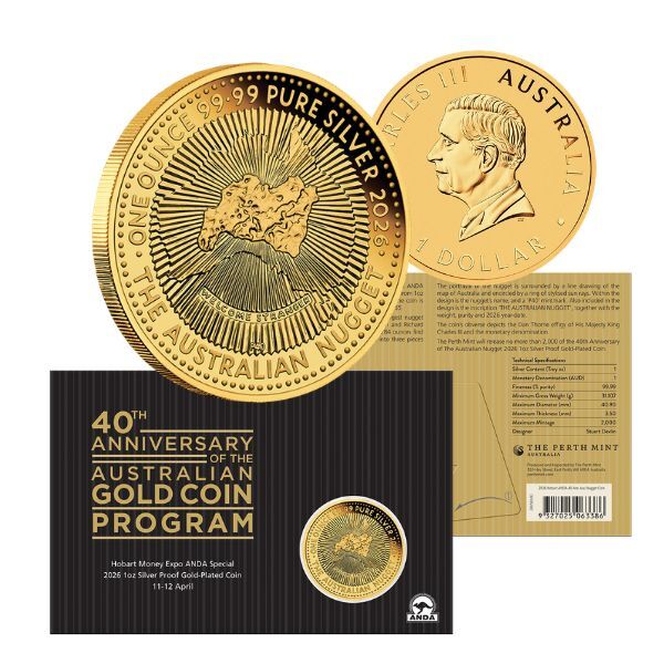 2026 1oz ANDA Hobart Money Expo Silver Proof Gold-Plated Coin in Card