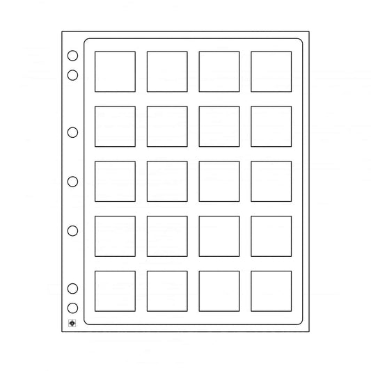 Leuchtturm Plastic Sheets ENCAP, clear pockets for 20 square Coin Capsules QUADRUM 50 x 50mm