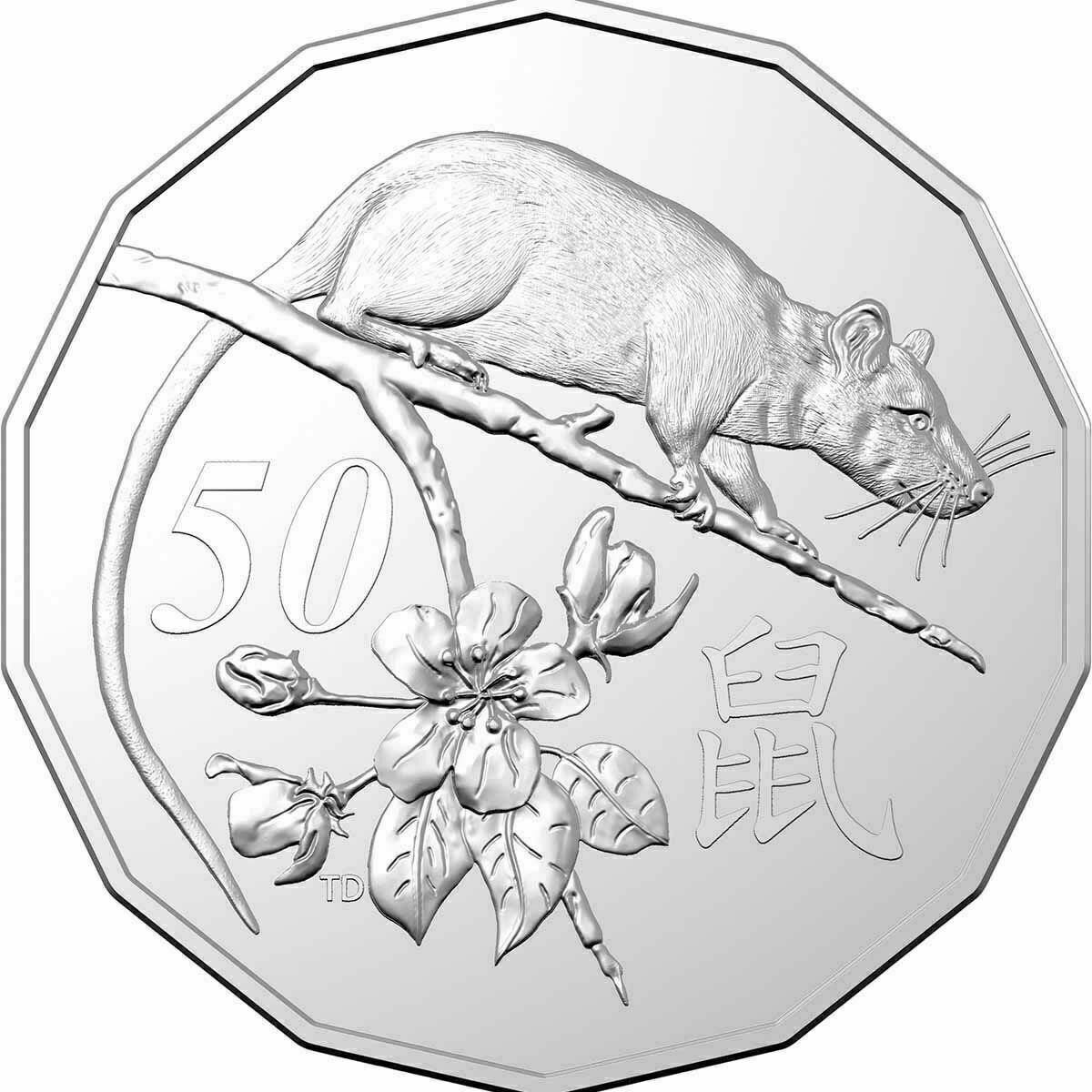 2020 Royal Australian Mint Fifty Cents 50c Lunar New Year of the Rat Tetra-Decagonal Lunar Series Coin