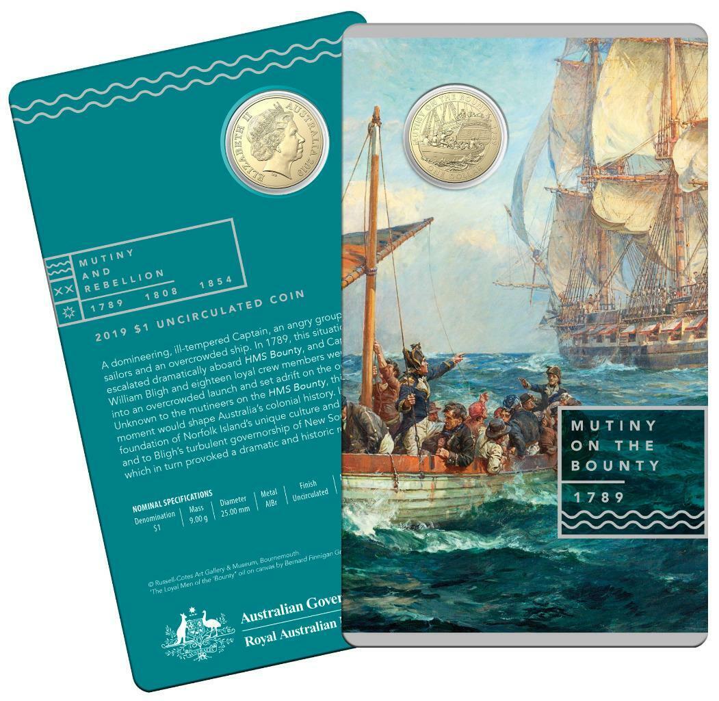 2019 $1 Mutiny on the Bounty 1789 coin on card