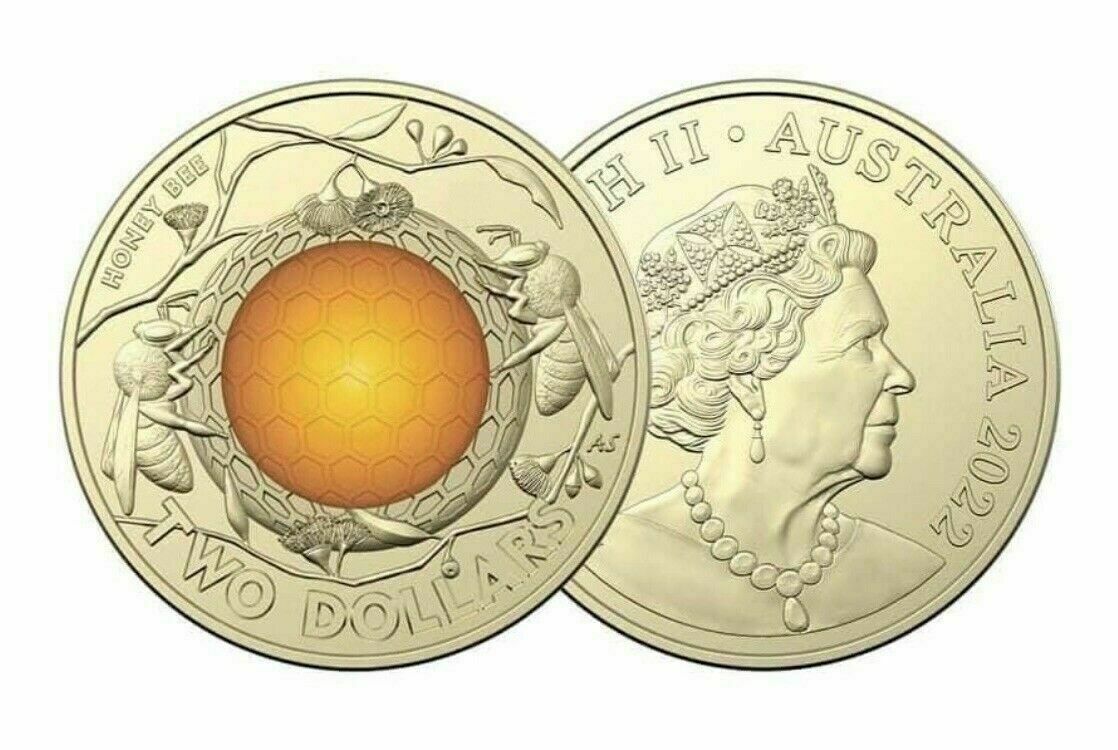2022 $2 dollar Honey Bee Coloured Coin - Uncirculated