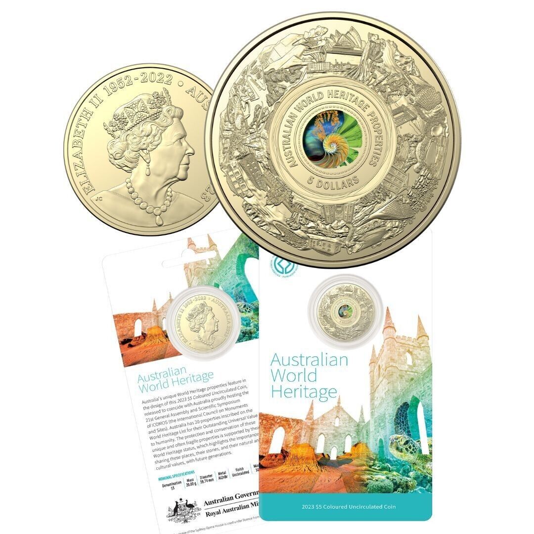 2023 Australia 5 Five Dollar World Heritage Coin Coloured Frosted