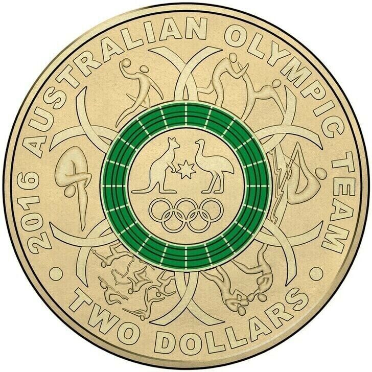 2016 $2 two dollar Olympics Green coin - Low mintage - CIRCULATED