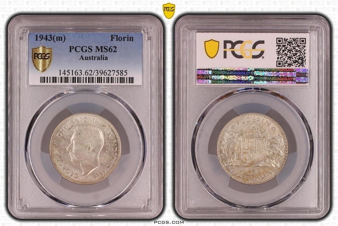 1943(m) PCGS Australian Florin MS62 pre-decimal sliver coin - UNCIRCULATED