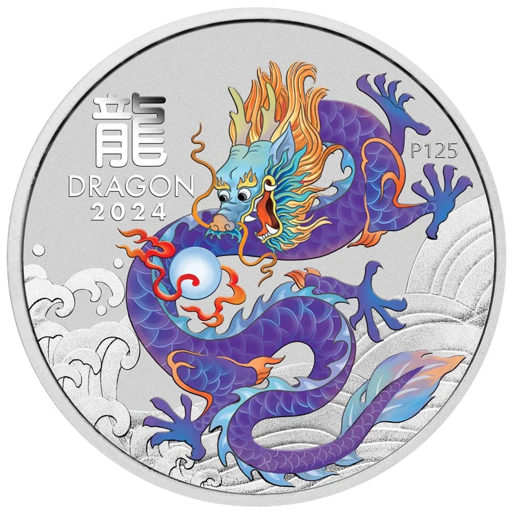 2024 Year Of The Dragon - Purple Dragon 1oz Silver Coloured Coin