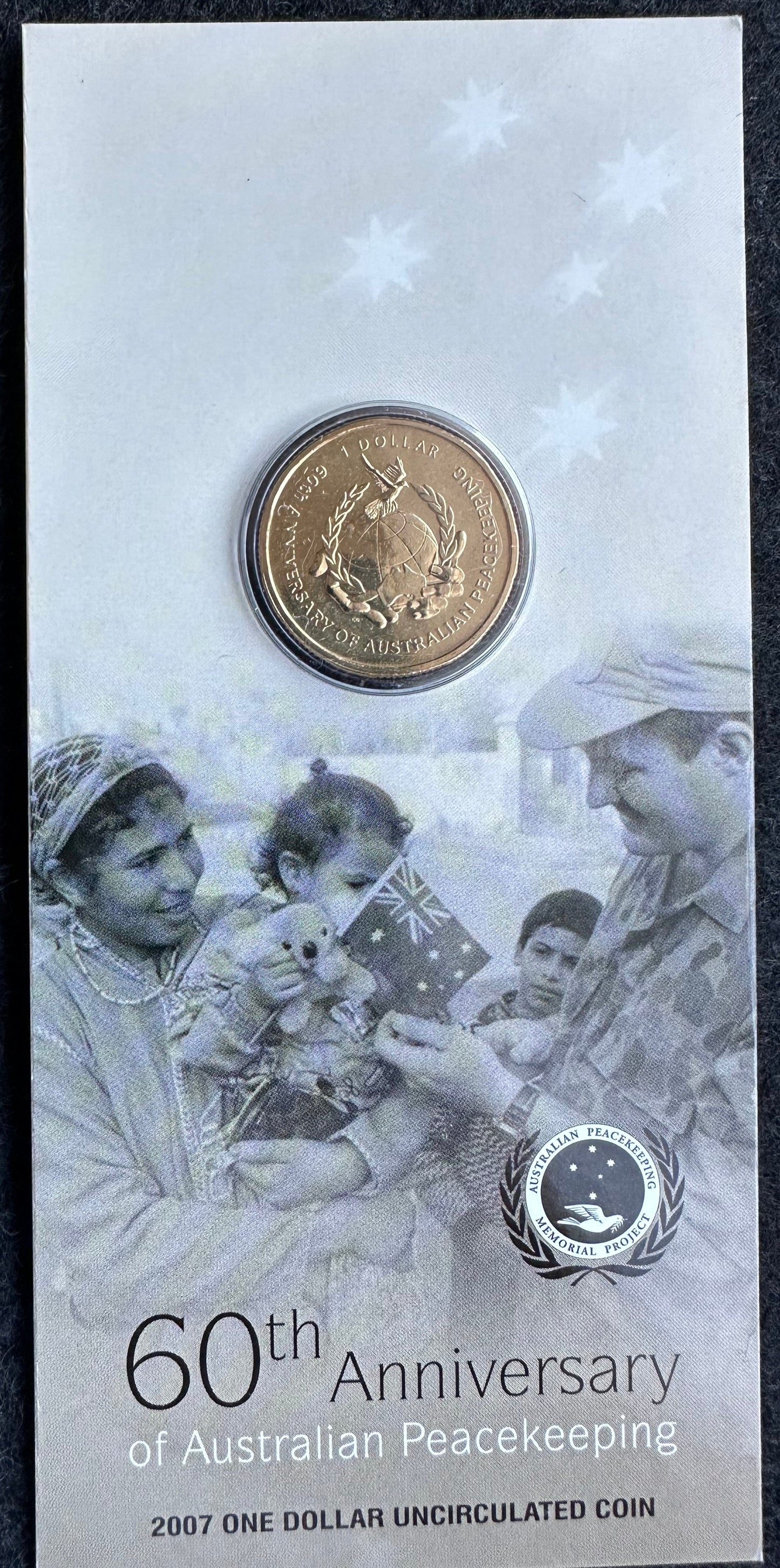 2007 60th Anniversary of Australian Peacekeeping $1 carded coin