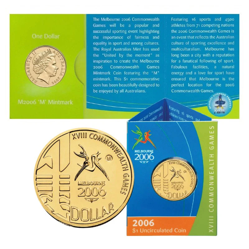 2006 UNC $1 Commonwealth Games coin 'M' mintmark in card