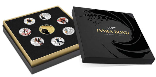 2024 James Bond Roger Moore - $1 & 50c Silver Proof 1oz & .5oz in 8 Coin Collection