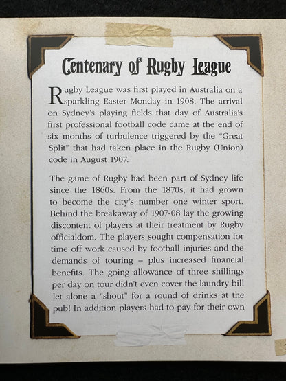 2008 Centenary of Rugby League Stamps and $1 Rugby coin in Limited Issue Booklet