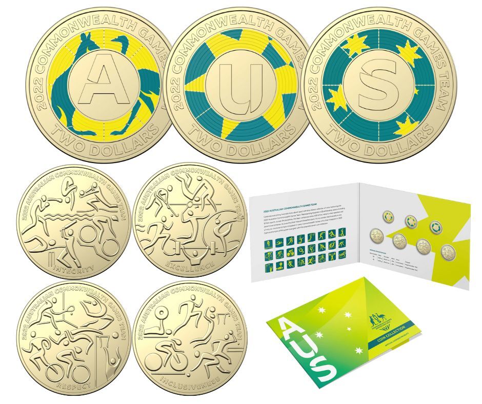 2022 Australian Commonwealth Games Team 7 Coin Collection in folder