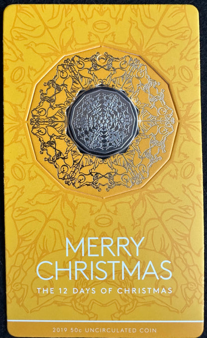 2019 'YELLOW" Fifty Cent The Twelve Days of Christmas (50c) Uncirculated Australian Decimal Coin