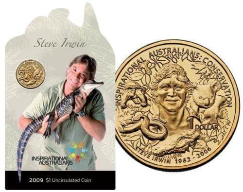 2009 Inspirational Australians - Steve Irwin Al/Bronze $1 Dollar UNC coin on card