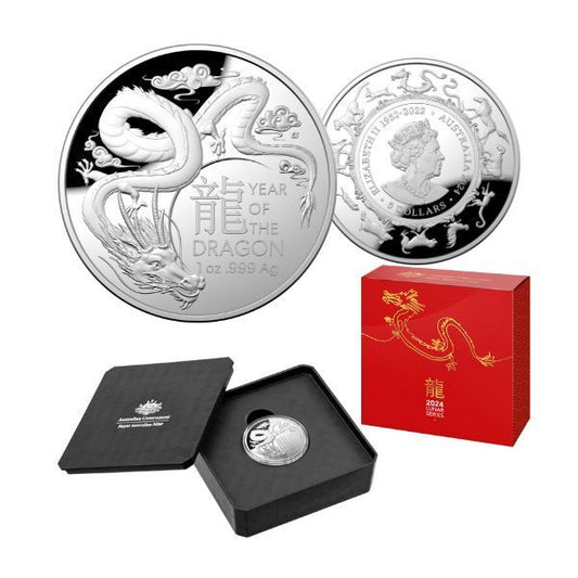 2024 $5 Year of The Dragon 1oz Silver Domed Proof Coin